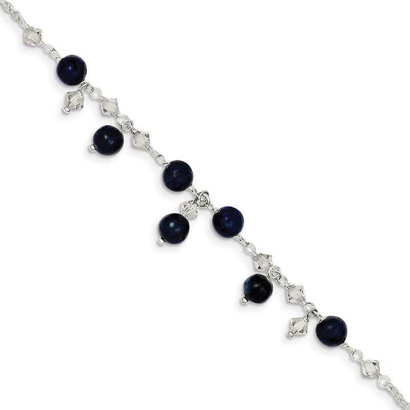 Sterling Silver Shade Crystal-Lapis Anklet Bracelet | Weight: 2.08 grams, Length: 9mm, Width: mm - Seattle Gold Grillz