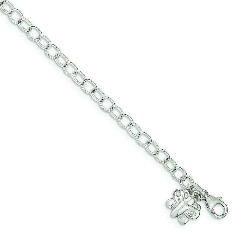 Sterling Silver Small Oval Rolo Link with Butterfly Anklet | Weight: 7.49 grams, Length: 10mm, Width: mm - Seattle Gold Grillz