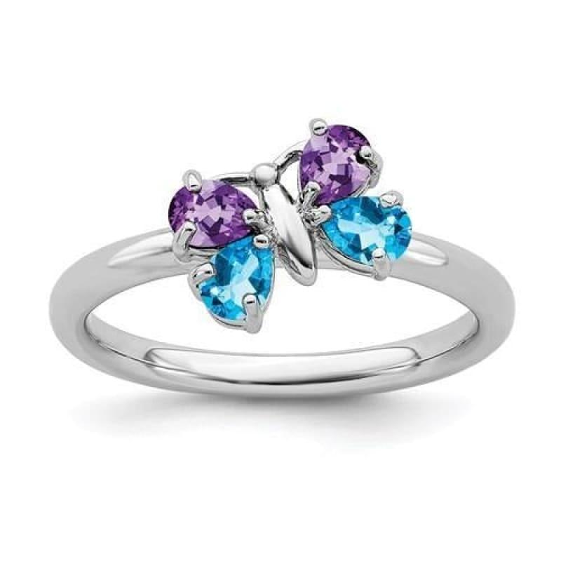Sterling Silver Stackable Expressions Polished BT And AM Butterfly Ring - Seattle Gold Grillz
