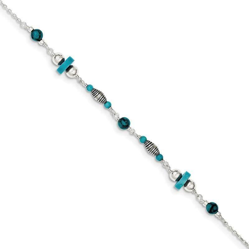Sterling Silver Turquoise Anklet Bracelet | Weight: 2.43 grams, Length: 9mm, Width: mm - Seattle Gold Grillz