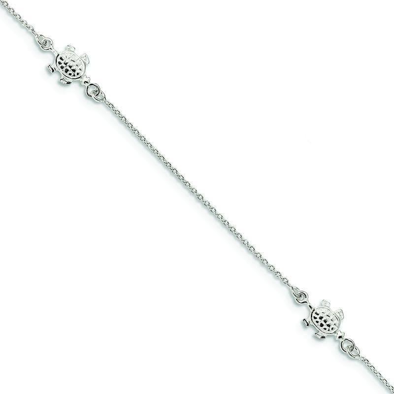 Sterling Silver Turtle 9 inch w-1 inch ext. Anklet | Weight: 2.7 grams, Length: 9mm, Width: 1mm - Seattle Gold Grillz