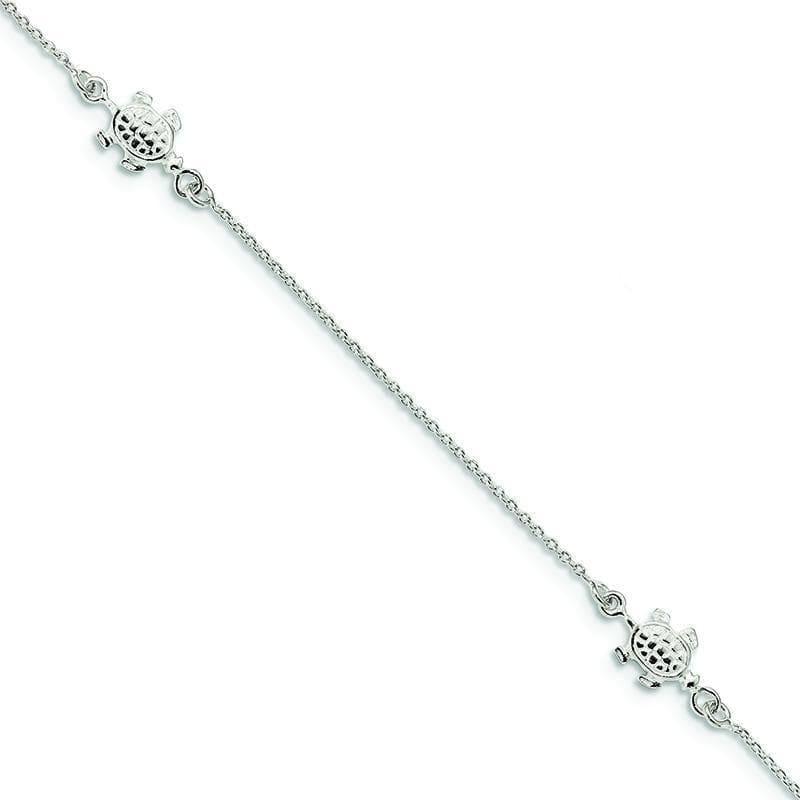 Sterling Silver Turtle 9 inch w-1 inch ext. Anklet | Weight: 2.7 grams, Length: 9mm, Width: 1mm - Seattle Gold Grillz