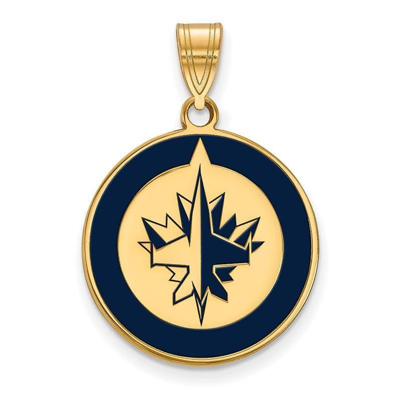Sterling Silver w-GP NHL LogoArt Winnipeg Jets Large Enamel Pendant - Seattle Gold Grillz