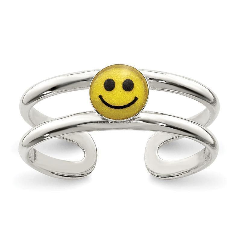 Sterling Silver Yellow & Black Enameled Smiley Toe Ring - Seattle Gold Grillz