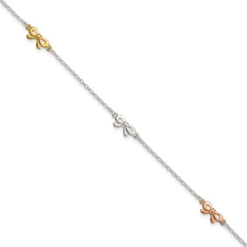 Sterling Silver Yellow & Rose-tone Bows 9in w-1in Anklet - Seattle Gold Grillz