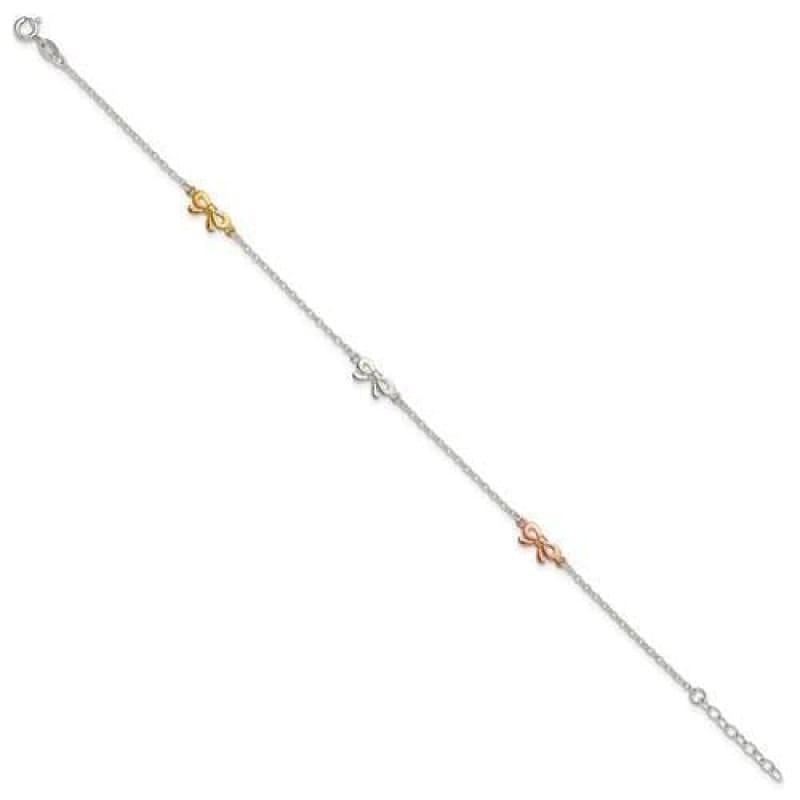 Sterling Silver Yellow & Rose-tone Bows 9in w-1in Anklet - Seattle Gold Grillz