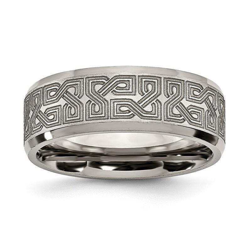 Titanium Beveled Edge 8mm Laser Design Brushed & Polished Band - Seattle Gold Grillz