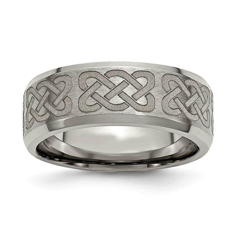 Titanium Beveled Edge 8mm Laser Design Brushed & Polished Band - Seattle Gold Grillz