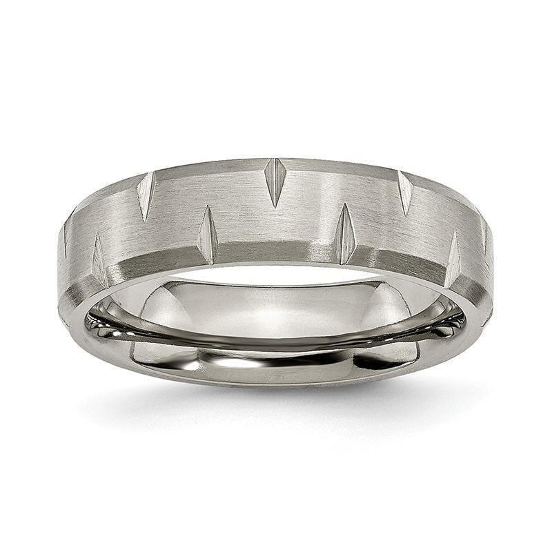 Titanium Beveled Edge Notched 6mm Brushed Band - Seattle Gold Grillz