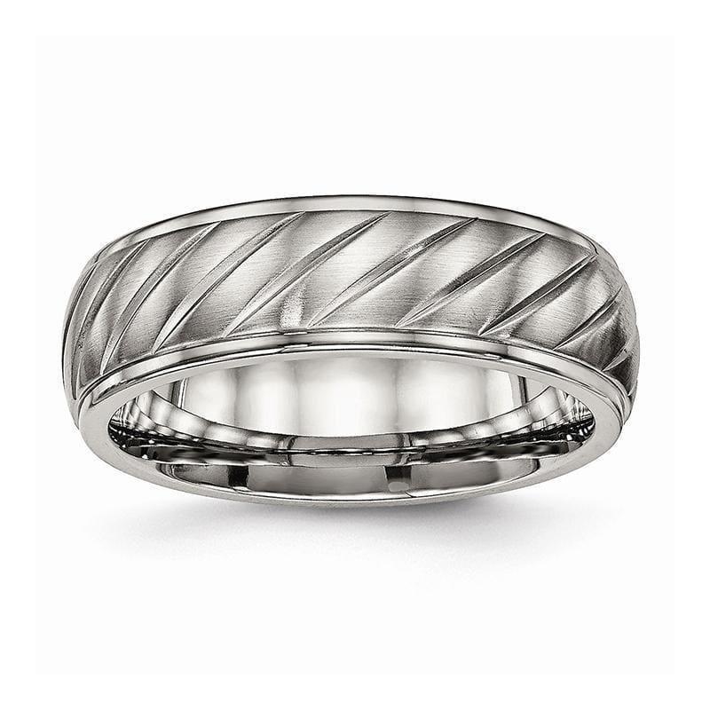 Titanium Brushed and Polished Grooved Ring - Seattle Gold Grillz