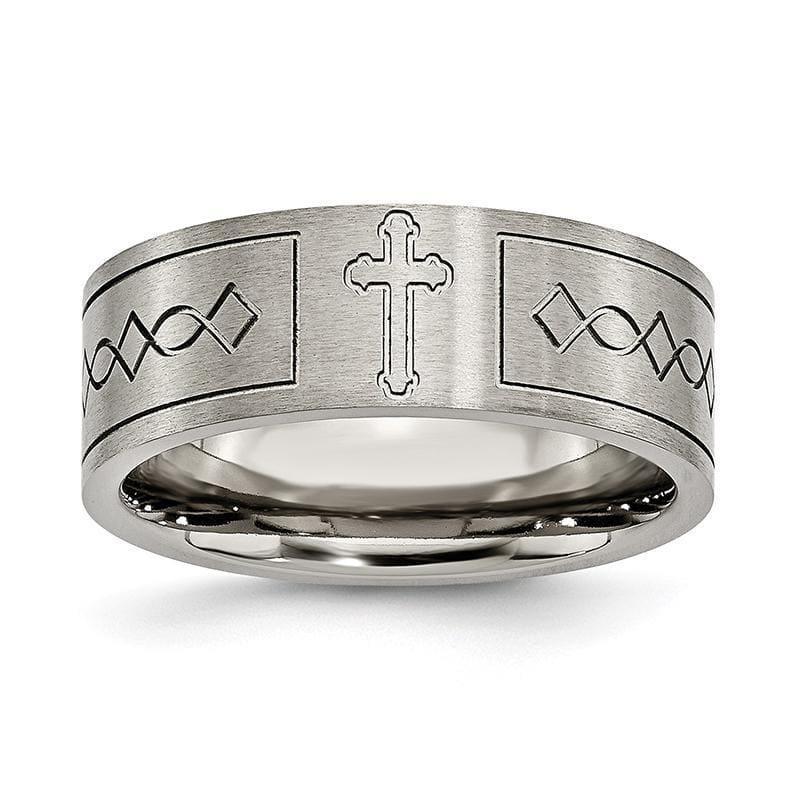 Titanium Cross Design Flat 8mm Brushed Band - Seattle Gold Grillz