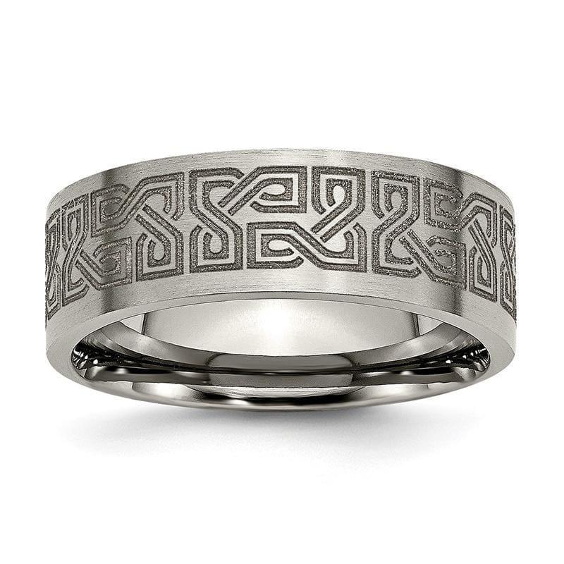 Titanium Flat 8mm Laser Design Brushed Band - Seattle Gold Grillz