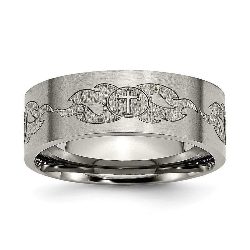 Titanium Flat 8mm Laser Design Brushed Band - Seattle Gold Grillz