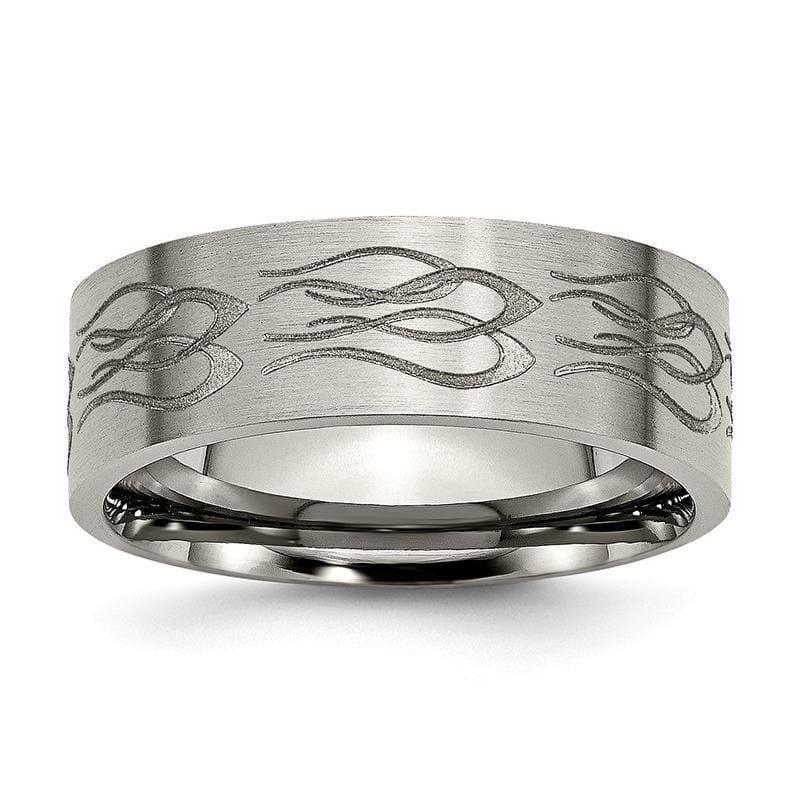 Titanium Flat 8mm Laser Design Brushed Band - Seattle Gold Grillz