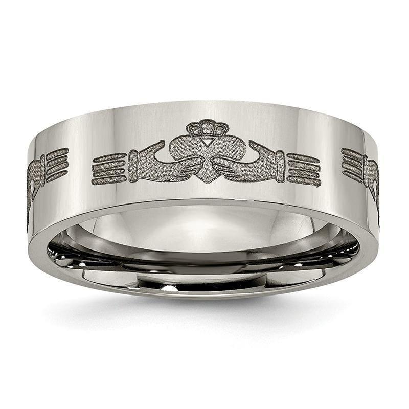 Titanium Flat 8mm Laser Design Polished Band - Seattle Gold Grillz