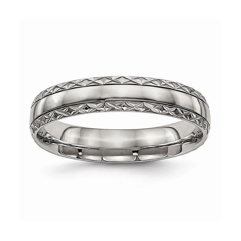 Titanium Polished Grooved Criss Cross Design Ring - Seattle Gold Grillz