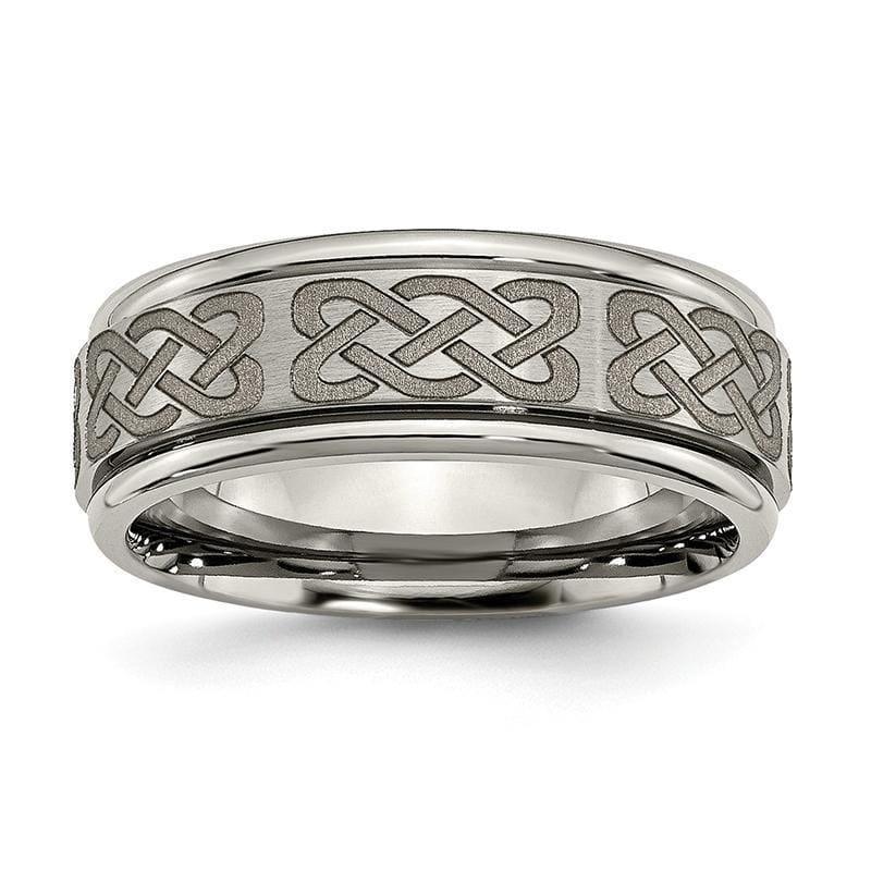 Titanium Ridged Edge 8mm Laser Design Brushed & Polished Band - Seattle Gold Grillz