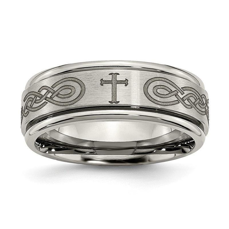 Titanium Ridged Edge 8mm Laser Design Brushed & Polished Band - Seattle Gold Grillz