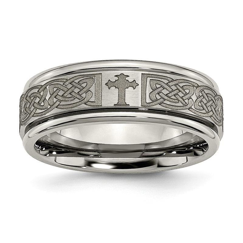Titanium Ridged Edge 8mm Laser Design Brushed & Polished Band - Seattle Gold Grillz