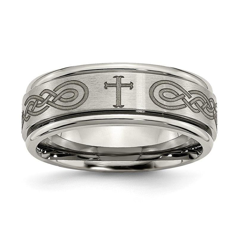 Titanium Ridged Edge 8mm Laser Design Brushed & Polished Band - Seattle Gold Grillz