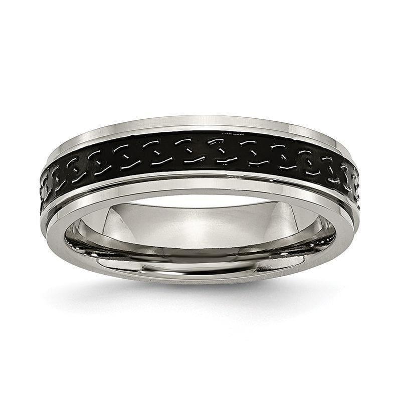 Titanium Ridged Edge Black Enamel Braid Design 6mm Polished Band - Seattle Gold Grillz