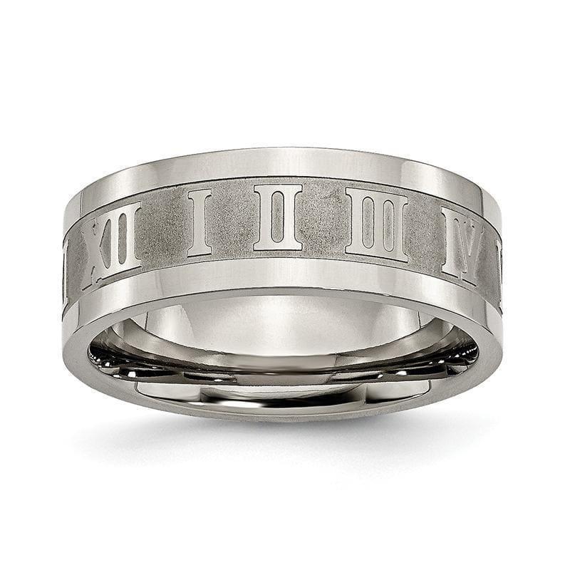 Titanium Roman Numerals 8mm Satin & Polished Flat Band - Seattle Gold Grillz