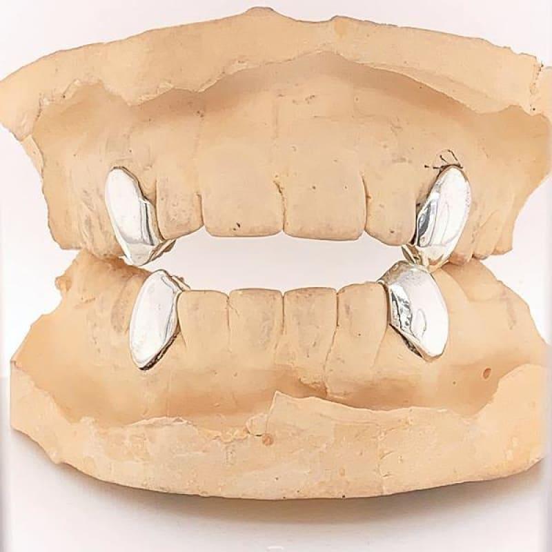 Top & Bottom Silver Fang Grillz - Seattle Gold Grillz