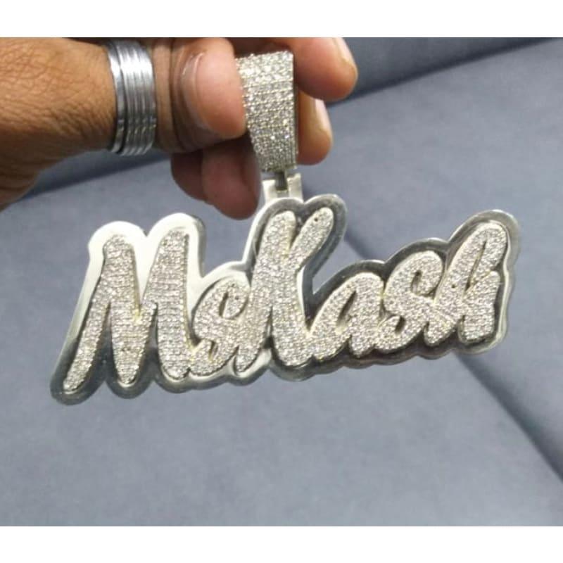 White Gold Diamond Nameplate Pendant - Seattle Gold Grillz