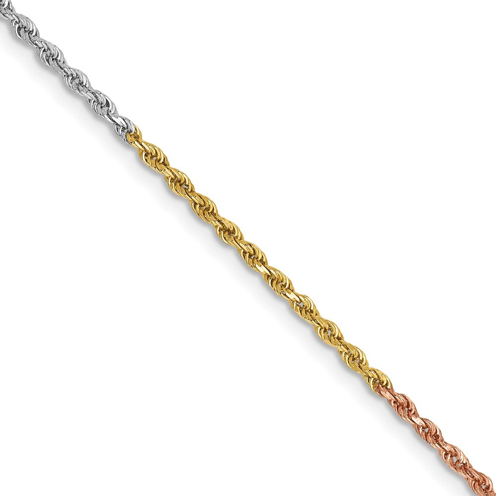 14K Tri-Color Gold Solid Diamond Cut Rope Chain — 1.5 mm