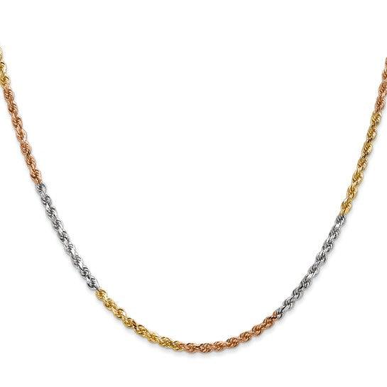 14k Tri-Color 2.5mm Diamond Cut Rope Chain