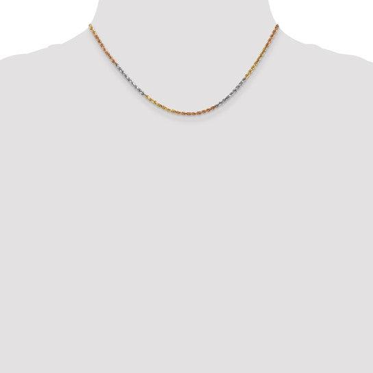 14k Tri-Color 2.5mm Diamond Cut Rope Chain