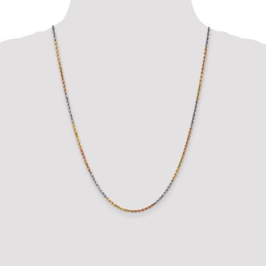 14k Tri-Color 2.5mm Diamond Cut Rope Chain
