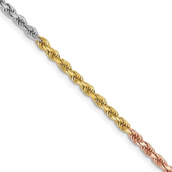 14k Tri-Color 2.5mm Diamond Cut Rope Chain