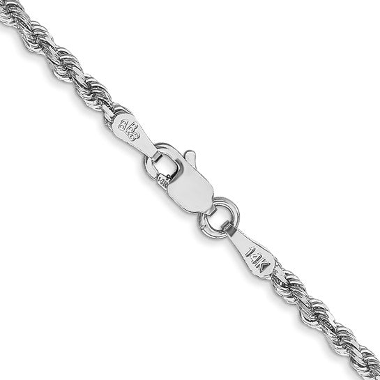 14k White Gold 2.25mm Diamond Cut Rope Chain