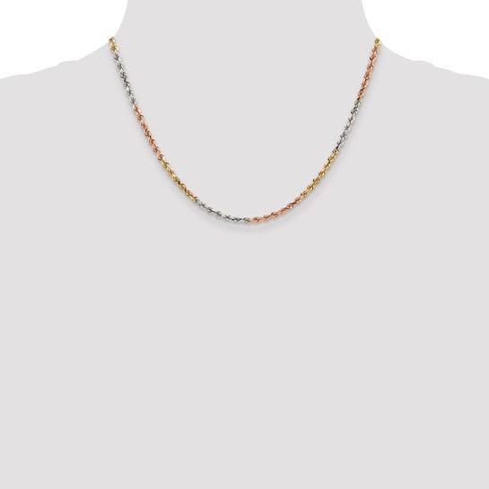 14k Tri-Color 2.9mm Diamond Cut Rope Chain
