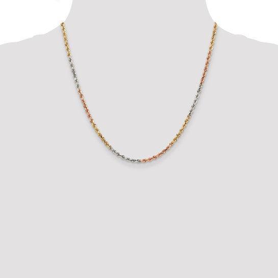 14k Tri-Color 2.9mm Diamond Cut Rope Chain