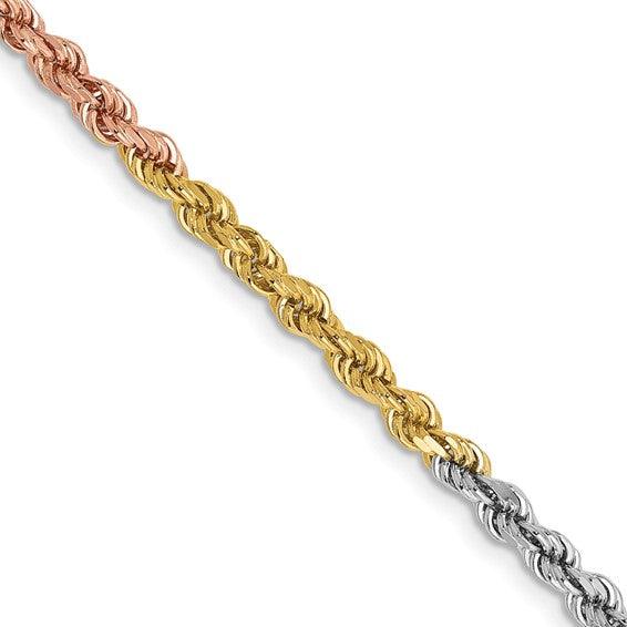 14k Tri-Color 2.9mm Diamond Cut Rope Chain