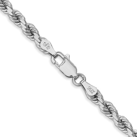 14k White Gold 4mm Diamond-cut Rope Chain