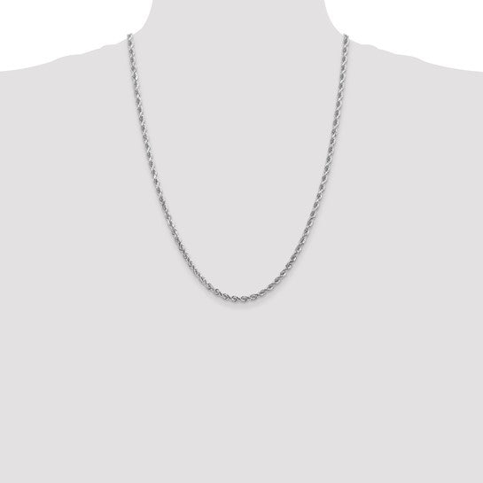 14k White Gold 4mm Diamond-cut Rope Chain