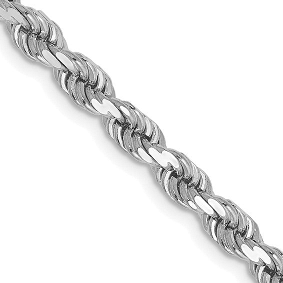 14k White Gold 4mm Diamond-cut Rope Chain