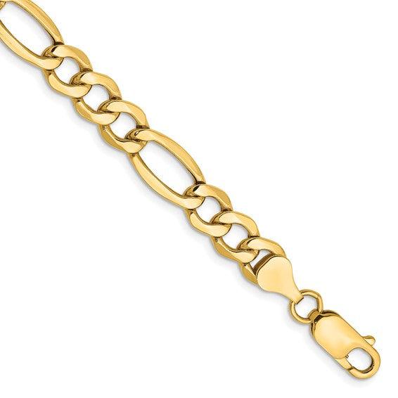 10k 7.3mm Semi-Solid Figaro Bracelet