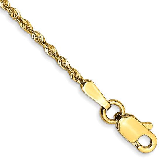 10k 1.5mm Diamond Cut Extra-Lite Rope Anklet - Seattle Gold Grillz