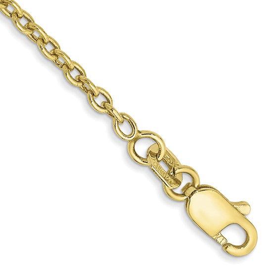 10k 2mm Solid Polished Cable Chain Anklet - Seattle Gold Grillz