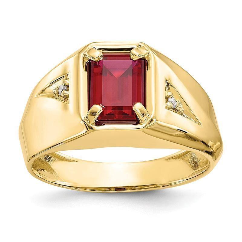 10k Created Ruby & 0.02ct Diamond Men's Ring - Seattle Gold Grillz