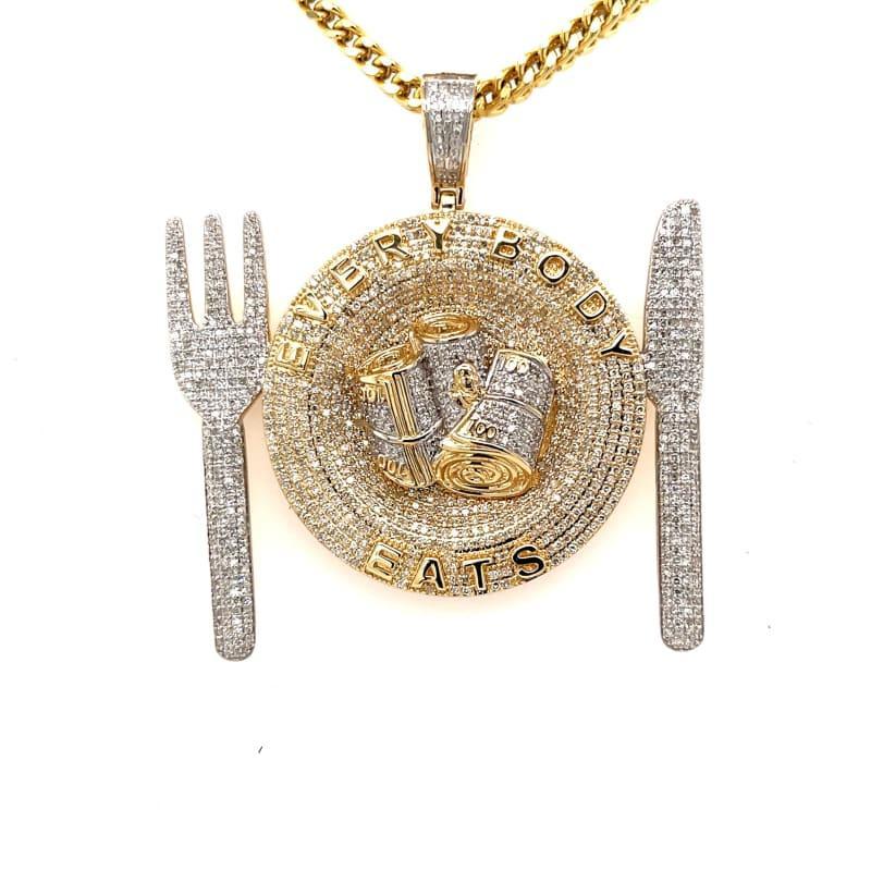 10k Diamond Everybody Eats Pendant - Seattle Gold Grillz
