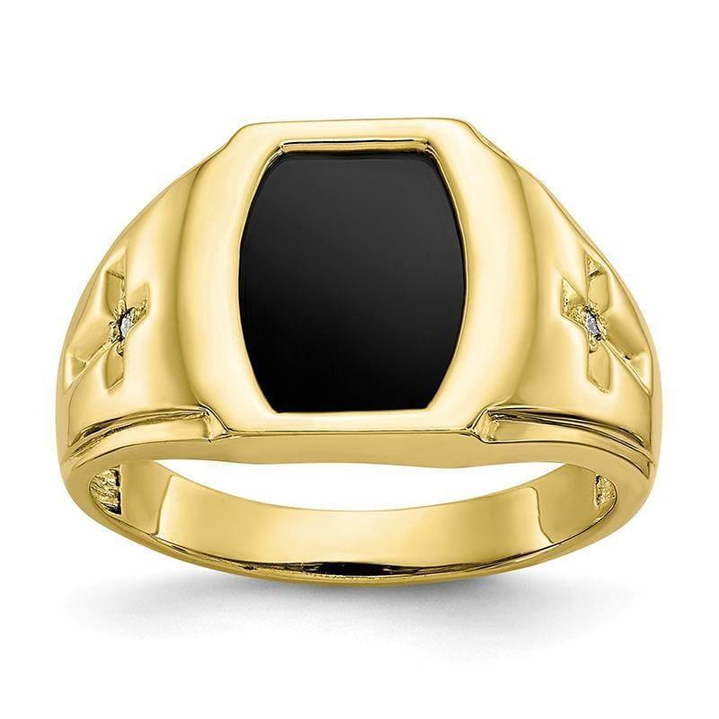 10k Onyx & .01ct Diamond Mens Cross Ring - Seattle Gold Grillz