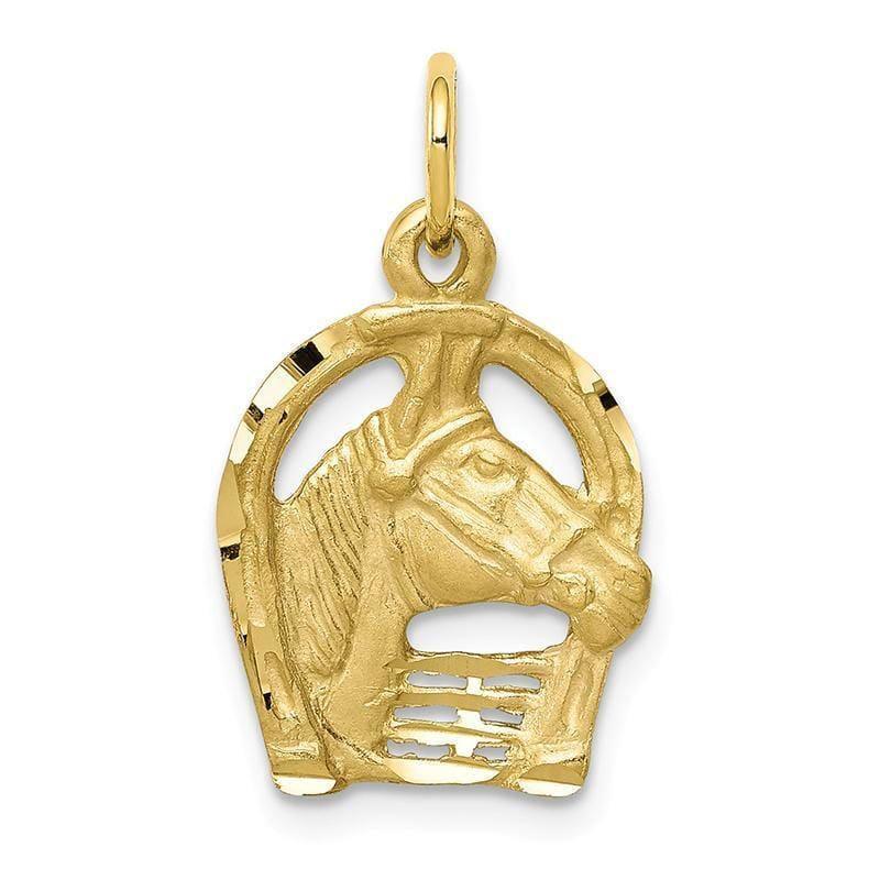 10k Solid Diamond-cut Horsehead in Horseshoe Charm - Seattle Gold Grillz