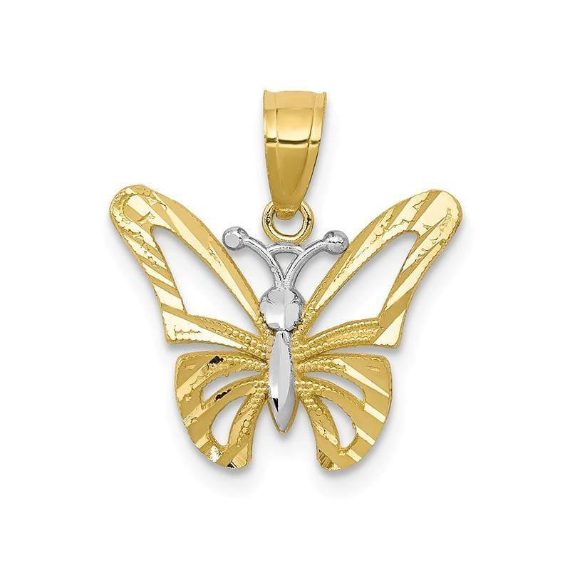 10k Two Tone Rhodium Butterfly Pendant - Seattle Gold Grillz