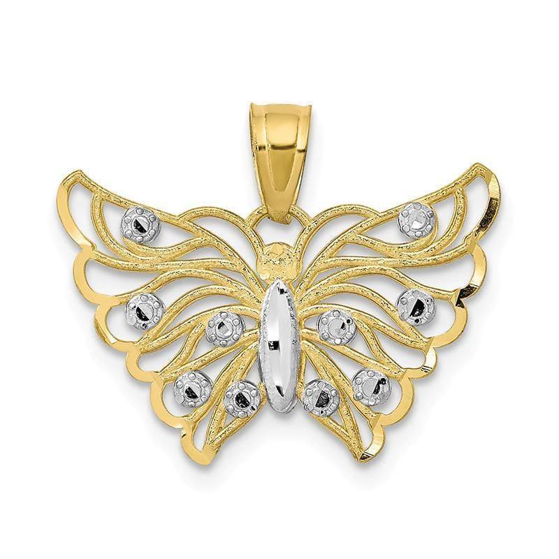 10k Two Tone Rhodium Fancy Butterfly Pendant - Seattle Gold Grillz
