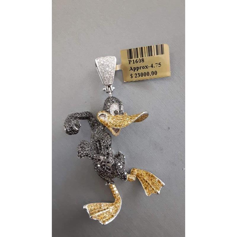 10k White Gold Diamond Flooded Daffy Duck Pendant - Seattle Gold Grillz